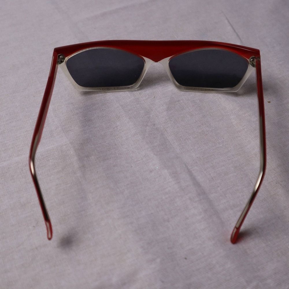 Vintage Alain Mikli Paris Red Clear Frame Sunglasses Geometric France Designer - Picture 5 of 5